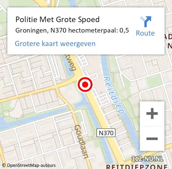 Locatie op kaart van de 112 melding: Politie Met Grote Spoed Naar Groningen, N370 hectometerpaal: 0,5 op 28 mei 2024 17:14