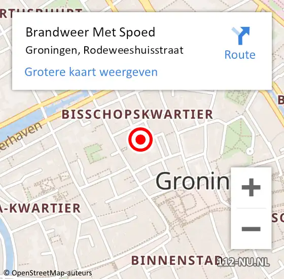 Locatie op kaart van de 112 melding: Brandweer Met Spoed Naar Groningen, Rodeweeshuisstraat op 28 mei 2024 17:17