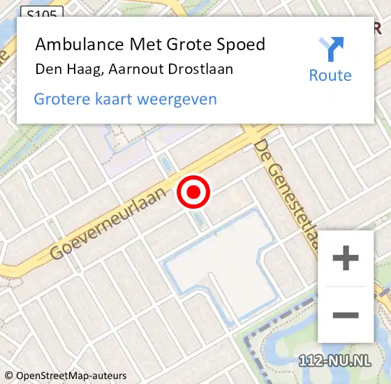 Locatie op kaart van de 112 melding: Ambulance Met Grote Spoed Naar Den Haag, Aarnout Drostlaan op 28 mei 2024 17:43