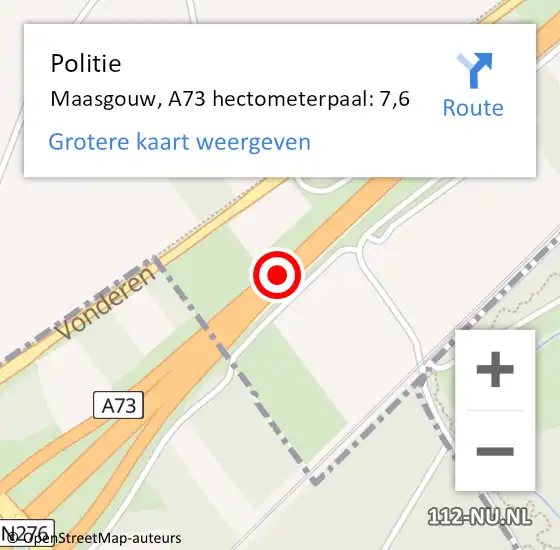 Locatie op kaart van de 112 melding: Politie Maasgouw, A73 hectometerpaal: 7,6 op 28 mei 2024 17:52