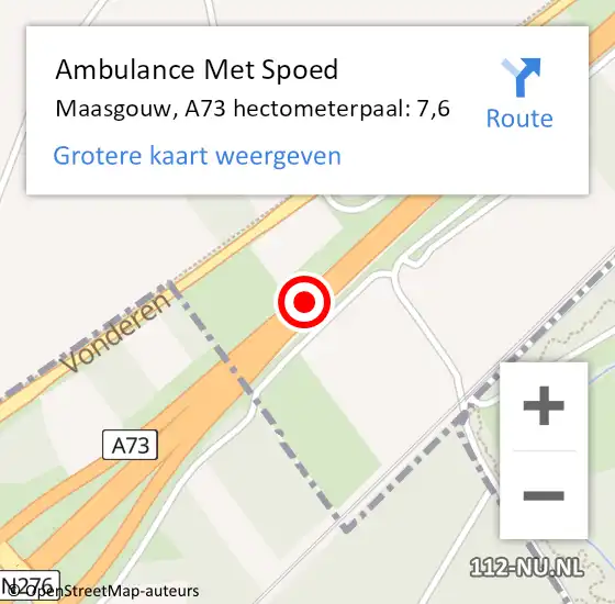 Locatie op kaart van de 112 melding: Ambulance Met Spoed Naar Maasgouw, A73 hectometerpaal: 7,6 op 28 mei 2024 17:52