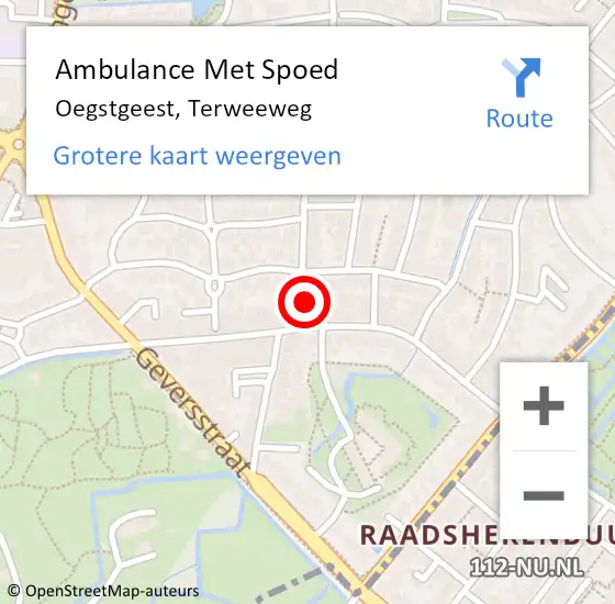 Locatie op kaart van de 112 melding: Ambulance Met Spoed Naar Oegstgeest, Terweeweg op 28 mei 2024 18:00