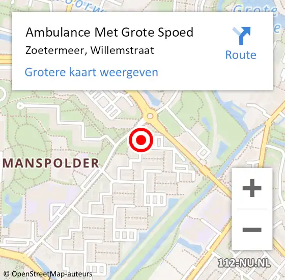 Locatie op kaart van de 112 melding: Ambulance Met Grote Spoed Naar Zoetermeer, Willemstraat op 28 mei 2024 18:04