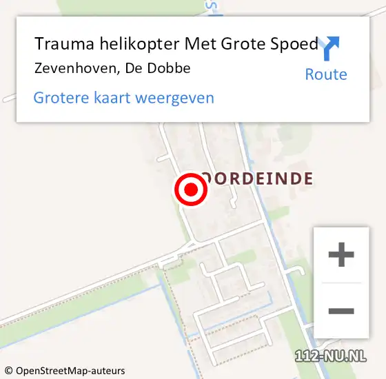 Locatie op kaart van de 112 melding: Trauma helikopter Met Grote Spoed Naar Zevenhoven, De Dobbe op 28 mei 2024 18:08