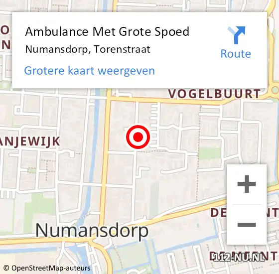 Locatie op kaart van de 112 melding: Ambulance Met Grote Spoed Naar Numansdorp, Torenstraat op 28 mei 2024 18:50