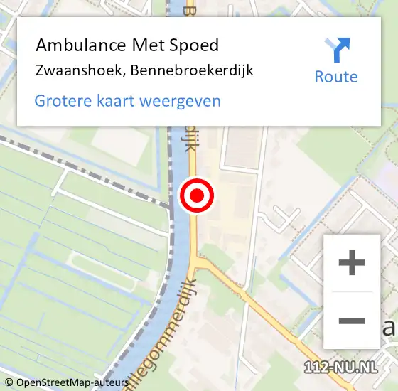 Locatie op kaart van de 112 melding: Ambulance Met Spoed Naar Zwaanshoek, Bennebroekerdijk op 28 mei 2024 18:53