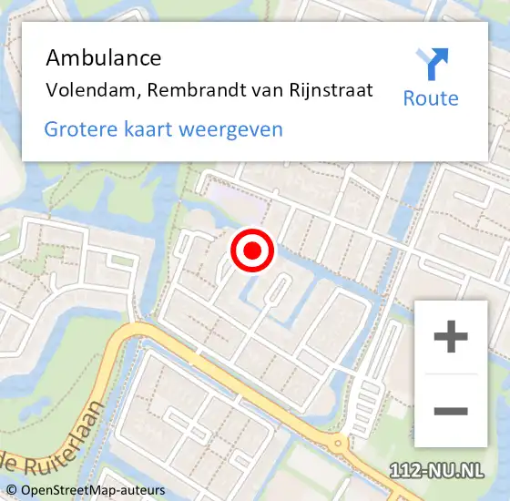 Locatie op kaart van de 112 melding: Ambulance Volendam, Rembrandt van Rijnstraat op 28 mei 2024 19:27