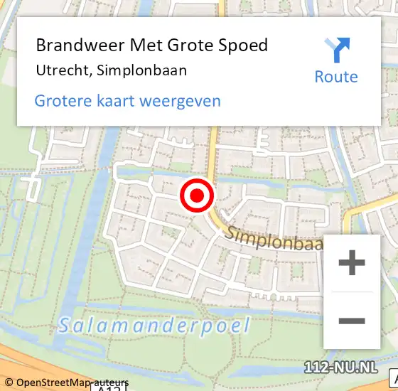 Locatie op kaart van de 112 melding: Brandweer Met Grote Spoed Naar Utrecht, Simplonbaan op 28 mei 2024 19:45