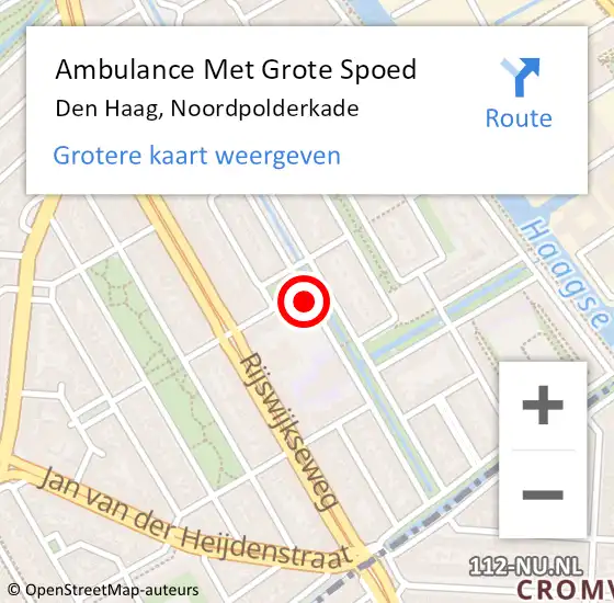 Locatie op kaart van de 112 melding: Ambulance Met Grote Spoed Naar Den Haag, Noordpolderkade op 28 mei 2024 19:45