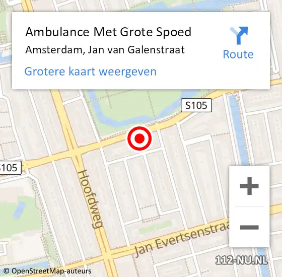 Locatie op kaart van de 112 melding: Ambulance Met Grote Spoed Naar Amsterdam, Jan van Galenstraat op 28 mei 2024 19:46