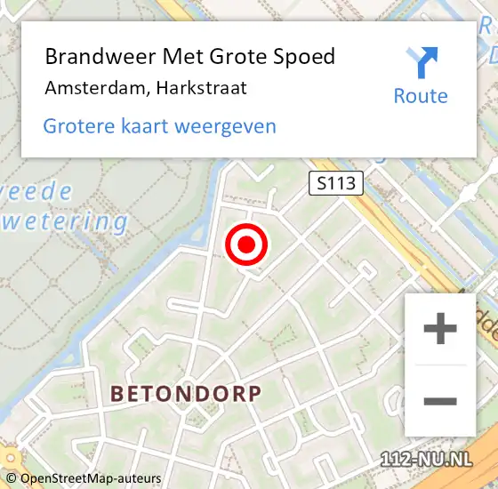 Locatie op kaart van de 112 melding: Brandweer Met Grote Spoed Naar Amsterdam, Harkstraat op 28 mei 2024 19:51