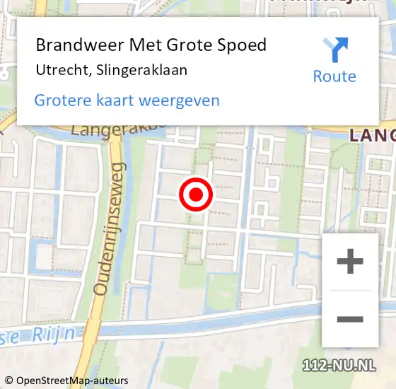 Locatie op kaart van de 112 melding: Brandweer Met Grote Spoed Naar Utrecht, Slingeraklaan op 28 mei 2024 20:03