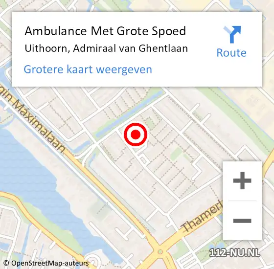 Locatie op kaart van de 112 melding: Ambulance Met Grote Spoed Naar Uithoorn, Admiraal van Ghentlaan op 28 mei 2024 20:24