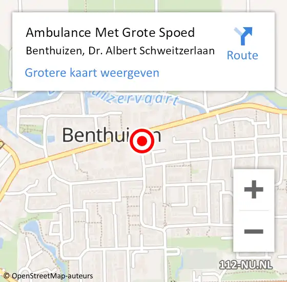 Locatie op kaart van de 112 melding: Ambulance Met Grote Spoed Naar Benthuizen, Dr. Albert Schweitzerlaan op 28 mei 2024 20:31