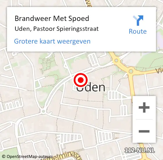 Locatie op kaart van de 112 melding: Brandweer Met Spoed Naar Uden, Pastoor Spieringsstraat op 28 mei 2024 20:33