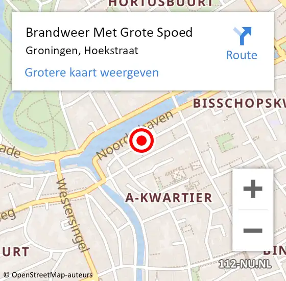 Locatie op kaart van de 112 melding: Brandweer Met Grote Spoed Naar Groningen, Hoekstraat op 28 mei 2024 20:41