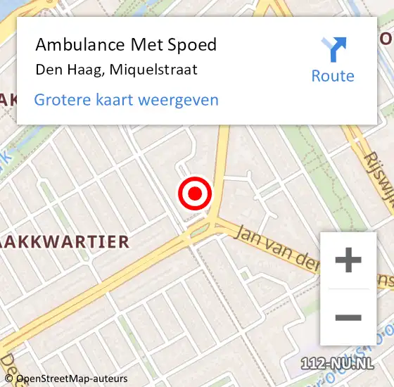 Locatie op kaart van de 112 melding: Ambulance Met Spoed Naar Den Haag, Miquelstraat op 28 mei 2024 21:12