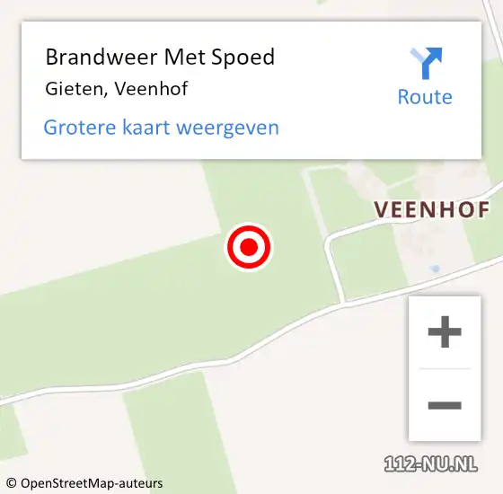 Locatie op kaart van de 112 melding: Brandweer Met Spoed Naar Gieten, Veenhof op 28 mei 2024 21:21