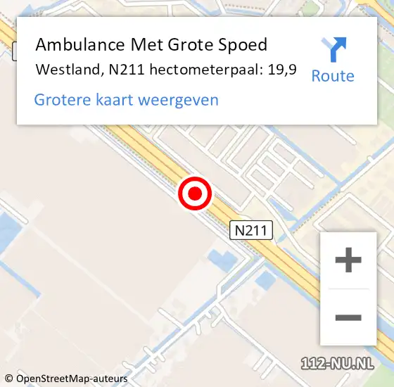 Locatie op kaart van de 112 melding: Ambulance Met Grote Spoed Naar Westland, N211 hectometerpaal: 19,9 op 28 mei 2024 21:30