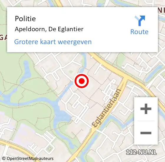 Locatie op kaart van de 112 melding: Politie Apeldoorn, De Eglantier op 28 mei 2024 21:39