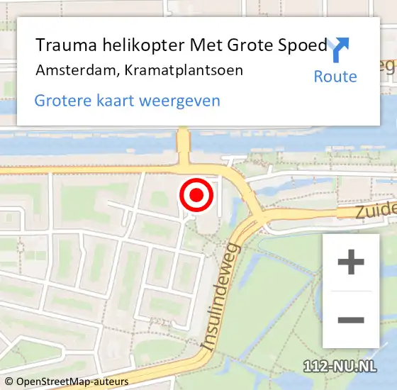 Locatie op kaart van de 112 melding: Trauma helikopter Met Grote Spoed Naar Amsterdam, Kramatplantsoen op 28 mei 2024 22:05