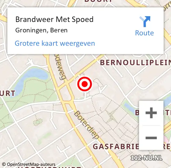 Locatie op kaart van de 112 melding: Brandweer Met Spoed Naar Groningen, Beren op 7 oktober 2014 14:27