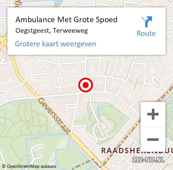 Locatie op kaart van de 112 melding: Ambulance Met Grote Spoed Naar Oegstgeest, Terweeweg op 28 mei 2024 22:30