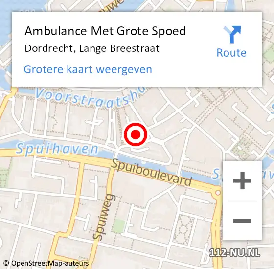 Locatie op kaart van de 112 melding: Ambulance Met Grote Spoed Naar Dordrecht, Lange Breestraat op 28 mei 2024 23:40