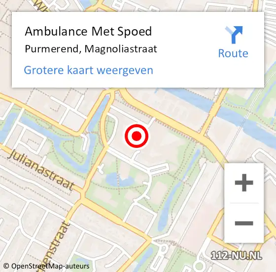 Locatie op kaart van de 112 melding: Ambulance Met Spoed Naar Purmerend, Magnoliastraat op 29 mei 2024 00:05