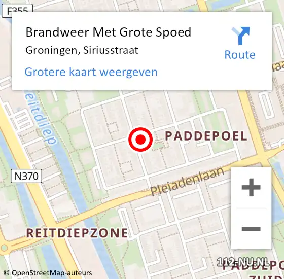 Locatie op kaart van de 112 melding: Brandweer Met Grote Spoed Naar Groningen, Siriusstraat op 29 mei 2024 00:20