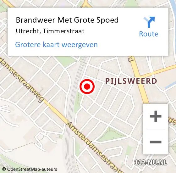 Locatie op kaart van de 112 melding: Brandweer Met Grote Spoed Naar Utrecht, Timmerstraat op 29 mei 2024 00:45