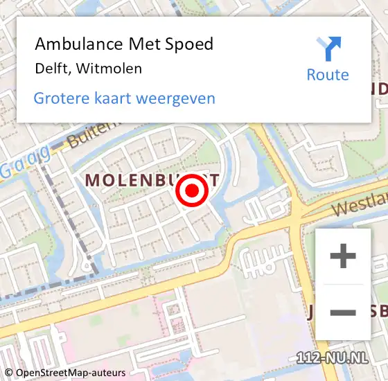 Locatie op kaart van de 112 melding: Ambulance Met Spoed Naar Delft, Witmolen op 29 mei 2024 00:59