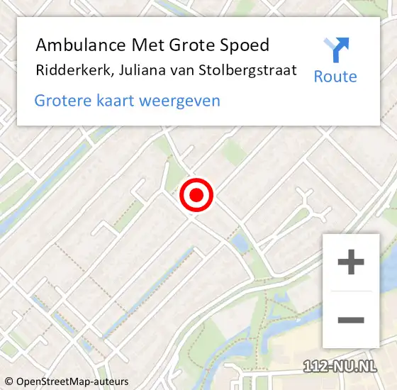 Locatie op kaart van de 112 melding: Ambulance Met Grote Spoed Naar Ridderkerk, Juliana van Stolbergstraat op 29 mei 2024 02:18