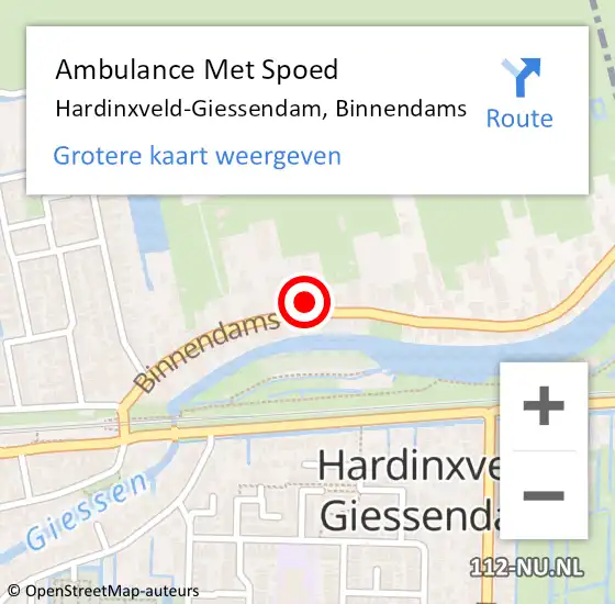 Locatie op kaart van de 112 melding: Ambulance Met Spoed Naar Hardinxveld-Giessendam, Binnendams op 29 mei 2024 02:42