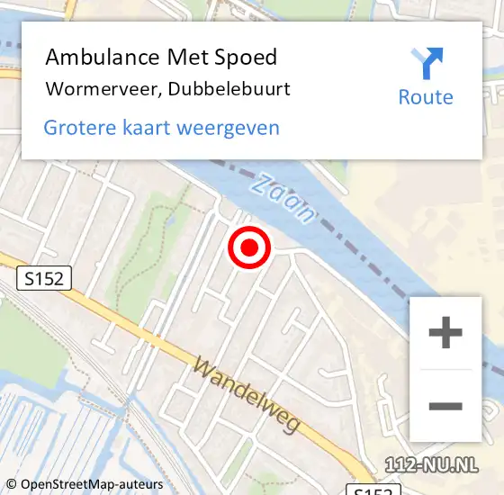 Locatie op kaart van de 112 melding: Ambulance Met Spoed Naar Wormerveer, Dubbelebuurt op 29 mei 2024 03:21