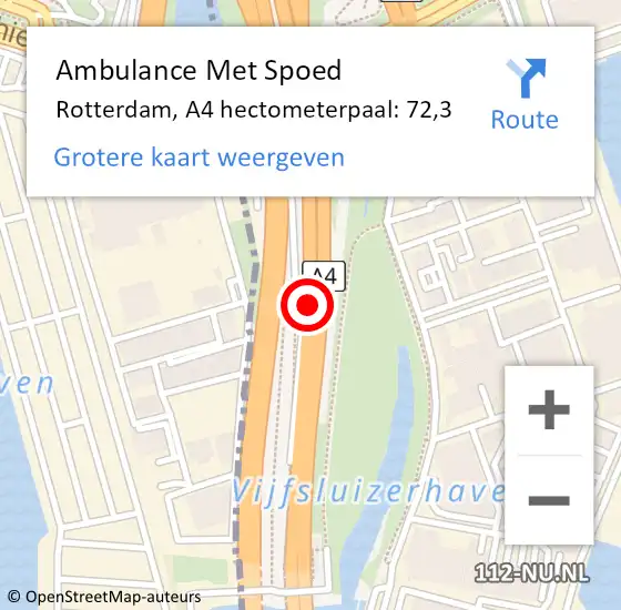 Locatie op kaart van de 112 melding: Ambulance Met Spoed Naar Rotterdam, A4 hectometerpaal: 72,3 op 29 mei 2024 03:28