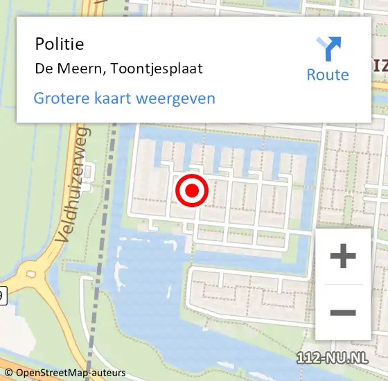 Locatie op kaart van de 112 melding: Politie De Meern, Toontjesplaat op 29 mei 2024 03:35
