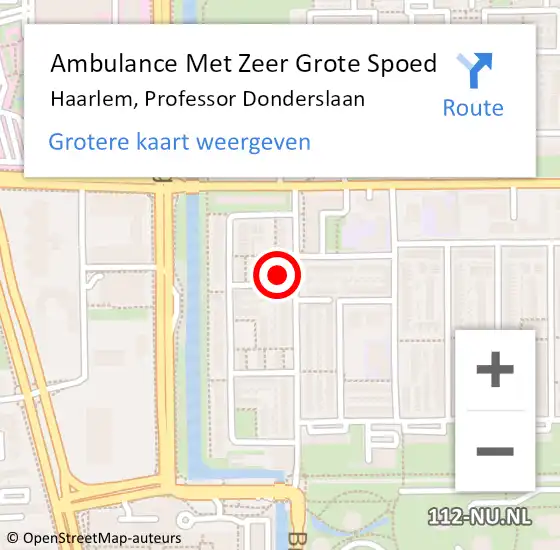 Locatie op kaart van de 112 melding: Ambulance Met Zeer Grote Spoed Naar Haarlem, Professor Donderslaan op 29 mei 2024 03:44