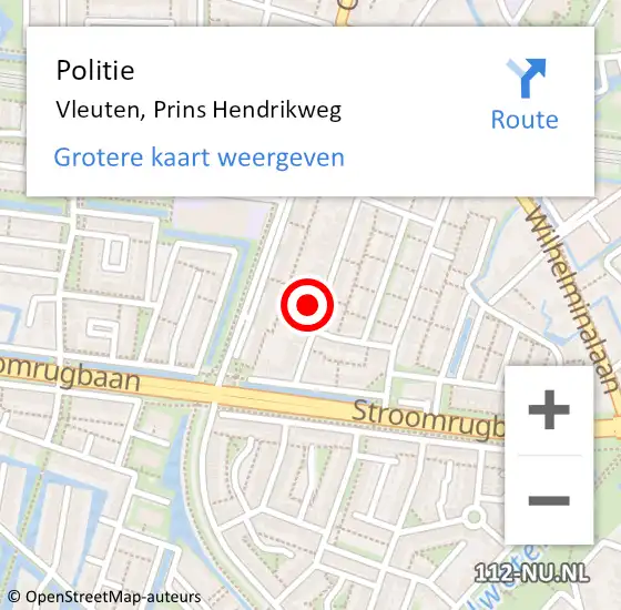 Locatie op kaart van de 112 melding: Politie Vleuten, Prins Hendrikweg op 29 mei 2024 04:04