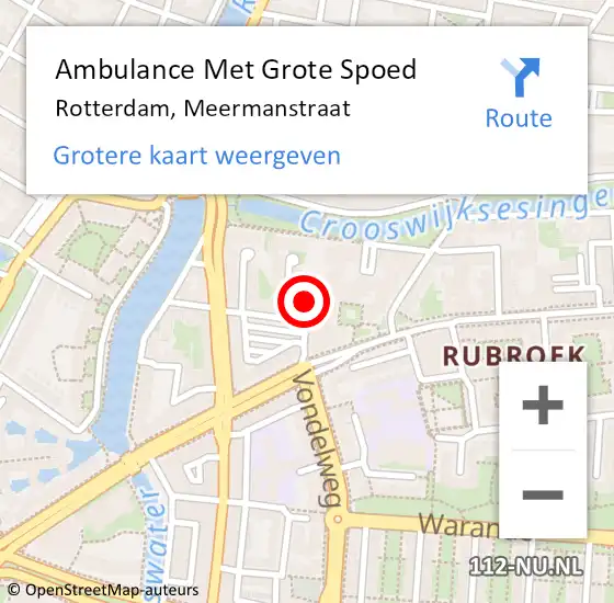 Locatie op kaart van de 112 melding: Ambulance Met Grote Spoed Naar Rotterdam, Meermanstraat op 29 mei 2024 04:31