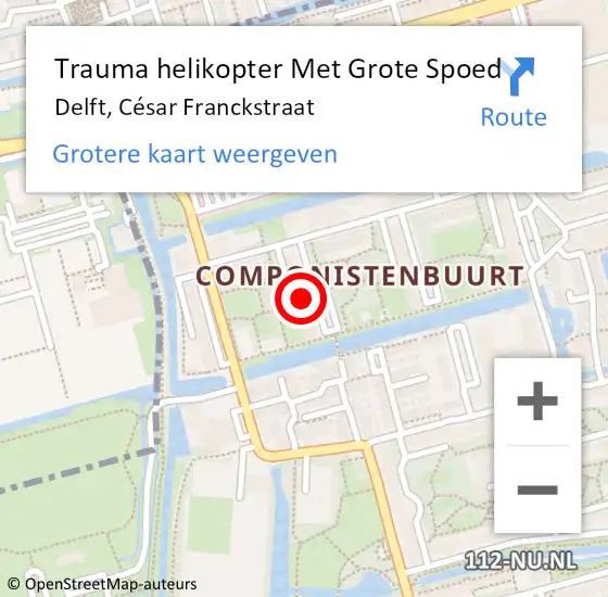 Locatie op kaart van de 112 melding: Trauma helikopter Met Grote Spoed Naar Delft, César Franckstraat op 29 mei 2024 04:57