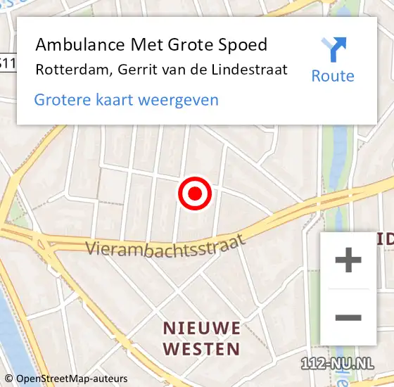 Locatie op kaart van de 112 melding: Ambulance Met Grote Spoed Naar Rotterdam, Gerrit van de Lindestraat op 29 mei 2024 06:48