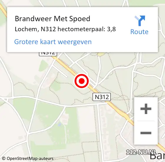 Locatie op kaart van de 112 melding: Brandweer Met Spoed Naar Lochem, N312 hectometerpaal: 3,8 op 29 mei 2024 07:13