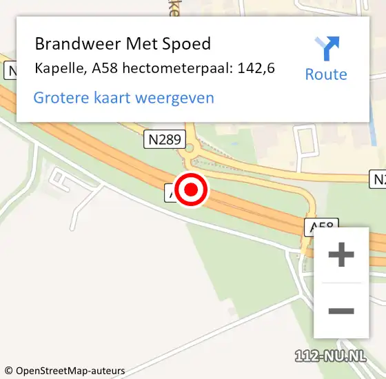 Locatie op kaart van de 112 melding: Brandweer Met Spoed Naar Kapelle, A58 hectometerpaal: 142,6 op 29 mei 2024 07:42