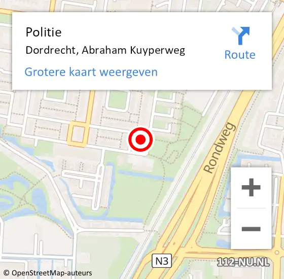 Locatie op kaart van de 112 melding: Politie Dordrecht, Abraham Kuyperweg op 29 mei 2024 08:12