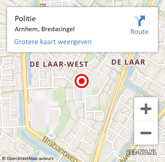 Locatie op kaart van de 112 melding: Politie Arnhem, Bredasingel op 29 mei 2024 08:15