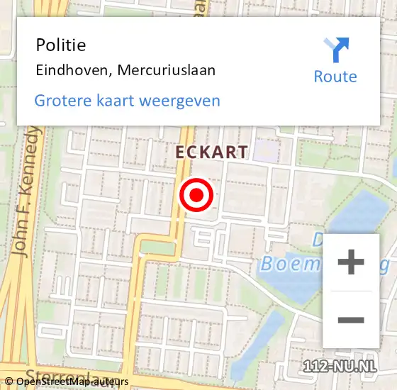 Locatie op kaart van de 112 melding: Politie Eindhoven, Mercuriuslaan op 29 mei 2024 08:18