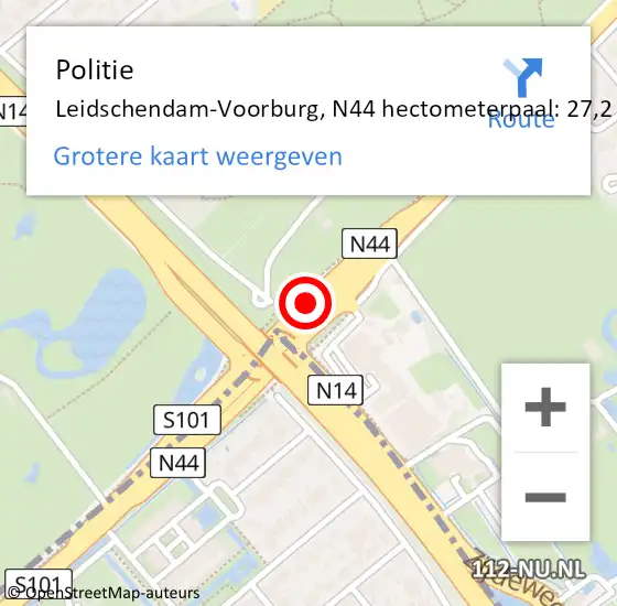Locatie op kaart van de 112 melding: Politie Leidschendam-Voorburg, N44 hectometerpaal: 27,2 op 29 mei 2024 08:40