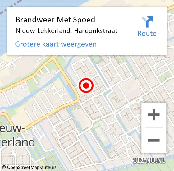 Locatie op kaart van de 112 melding: Brandweer Met Spoed Naar Nieuw-Lekkerland, Hardonkstraat op 7 oktober 2014 14:54