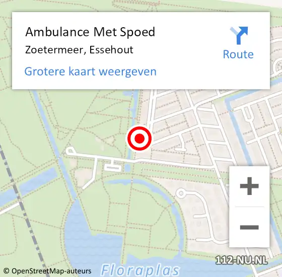 Locatie op kaart van de 112 melding: Ambulance Met Spoed Naar Zoetermeer, Essehout op 29 mei 2024 08:54